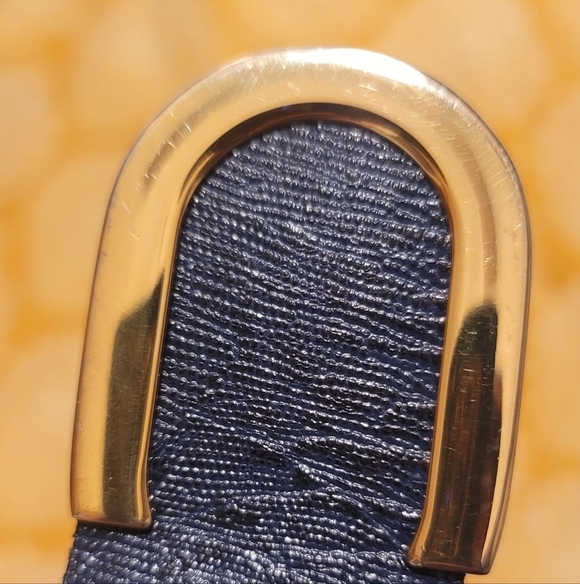 Vintage Cipriani Women\'s Blue Lizard Grain Leather Belt Gold Buckle Size Medium main image 16
